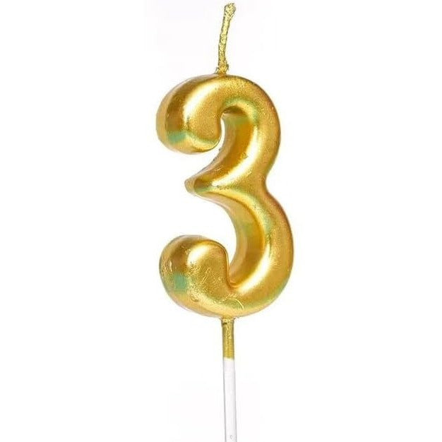 Lumanare de Tort, Klevo, Model Cifra 3, Party, 4.5 x 2.5 cm, din Parafina, Auriu