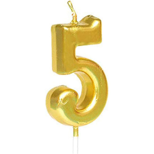 Lumanare de Tort, Klevo, Model Cifra 5, Party, 4.5 x 2.5 cm, din Parafina, Auriu