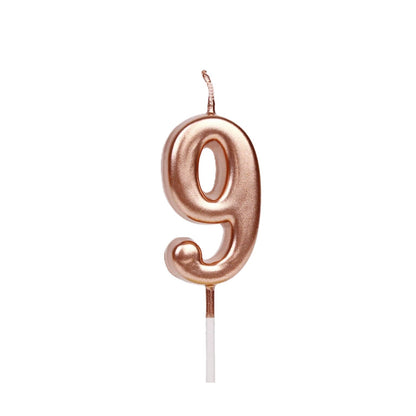 Lumanare de Tort, Klevo, Model Cifra 9, Party, 4.5 x 2.5 cm, din Parafina, Rose Gold