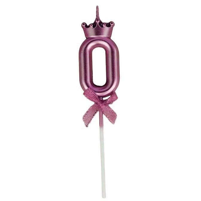 Lumanare Cifra 0, Klevo, Model Coroana cu Fundita, Pentru Tort, 6 x 2.5 cm Mov