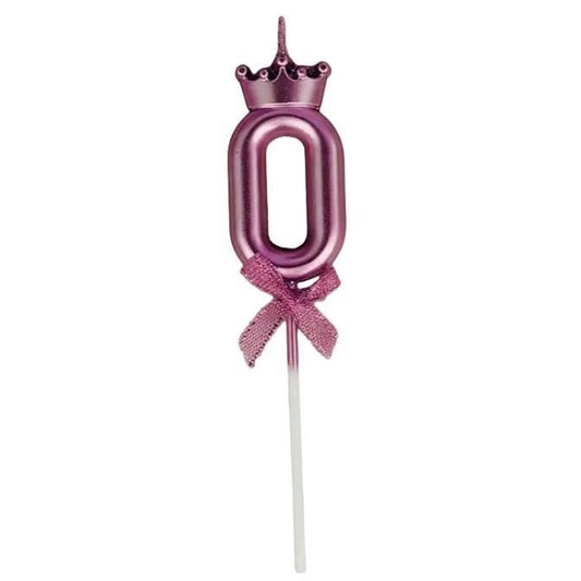 Lumanare Cifra 0, Klevo, Model Coroana cu Fundita, Pentru Tort, 6 x 2.5 cm Mov