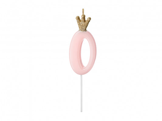 Lumânare cifra 0, roz deschis, 9.5cm
