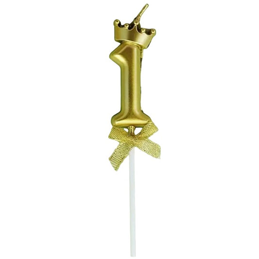 Lumanare pentru Tort Cifra 1, Model Coroana, Gold, Klevo, Party