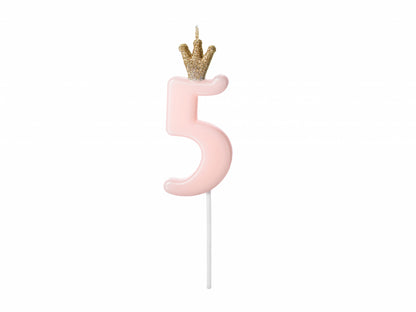 Lumânare cifra 5, roz deschis, 9.5cm
