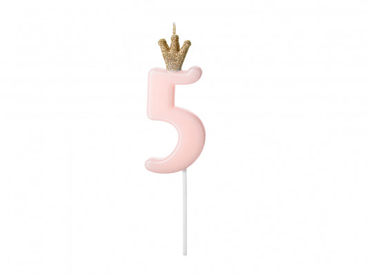 Lumânare cifra 5, roz deschis, 9.5cm