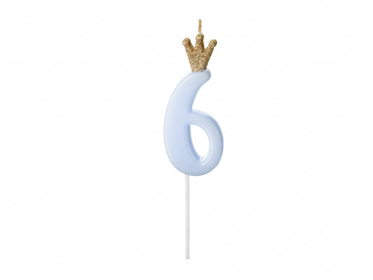 Lumânare cifra 6, albastru deschis, 9.5cm