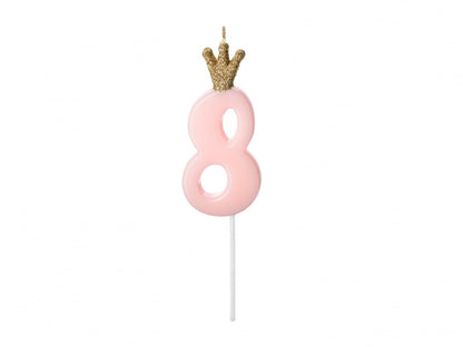 Lumânare cifra 8, roz deschis, 9.5cm
