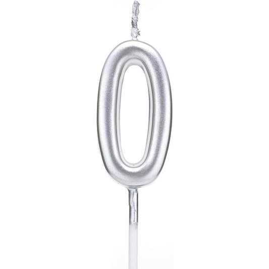 Lumanare de Tort, Klevo, Model Cifra 0, Party, 4.5 x 2.5 cm, din Parafina, Argintiu