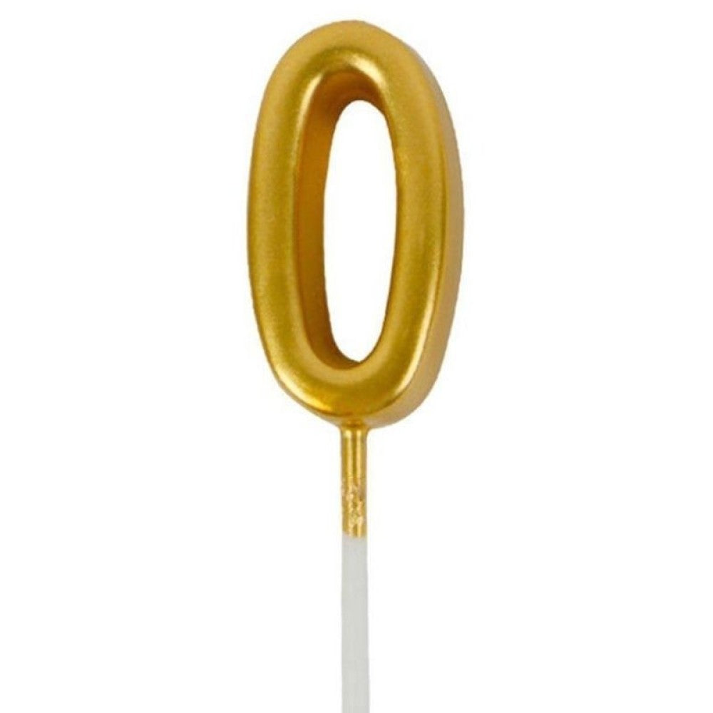 Lumanare de Tort, Klevo, Model Cifra 0, Party, 4.5 x 2.5 cm, din Parafina, Auriu