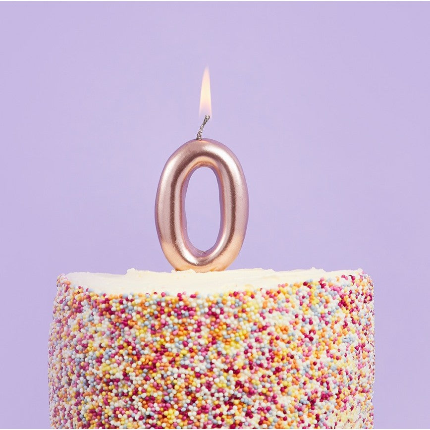 Lumanare de Tort, Klevo, Model Cifra 0, Party, 4.5 x 2.5 cm, din Parafina, Rose Gold
