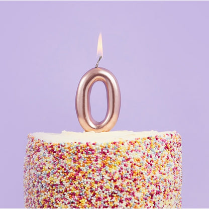 Lumanare de Tort, Klevo, Model Cifra 0, Party, 4.5 x 2.5 cm, din Parafina, Rose Gold