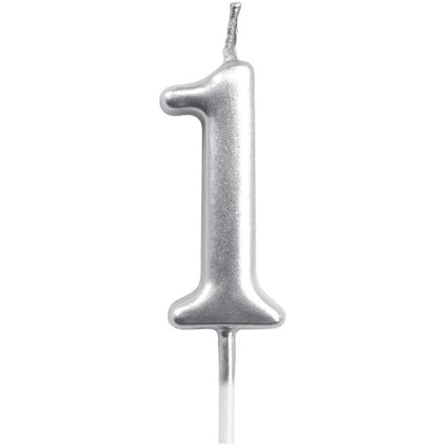 Lumanare de Tort, Klevo, Model Cifra 1, Party, 4.5 x 2.5 cm, din Parafina, Argintiu