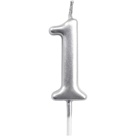 Lumanare de Tort, Klevo, Model Cifra 1, Party, 4.5 x 2.5 cm, din Parafina, Argintiu