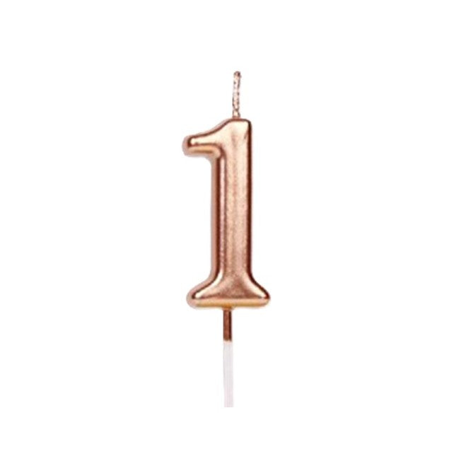 Lumanare de Tort, Klevo, Model Cifra 1, Party, 4.5 x 2.5 cm, din Parafina, Rose Gold
