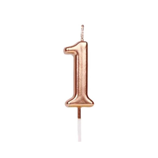 Lumanare de Tort, Klevo, Model Cifra 1, Party, 4.5 x 2.5 cm, din Parafina, Rose Gold