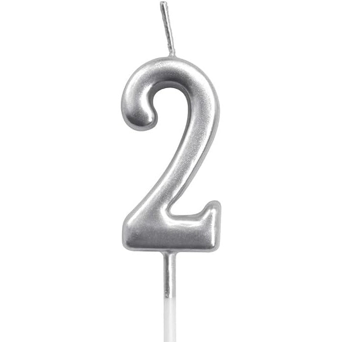 Lumanare de Tort, Klevo, Model Cifra 2, Party, 4.5 x 2.5 cm, din Parafina, Argintiu