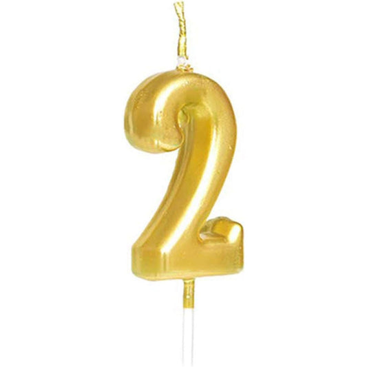 Lumanare de Tort, Klevo, Model Cifra 2, Party, 4.5 x 2.5 cm, din Parafina, Auriu
