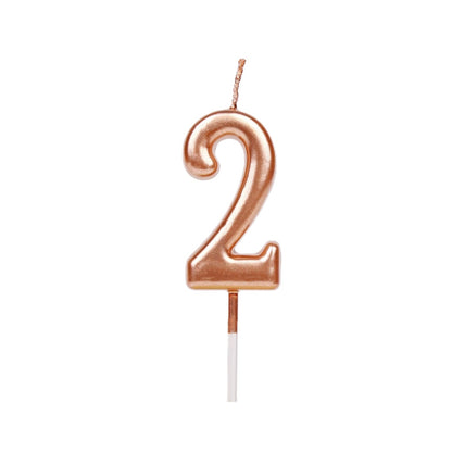 Lumanare de Tort, Klevo, Model Cifra 2, Party, 4.5 x 2.5 cm, din Parafina, Rose Gold