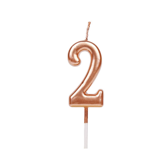 Lumanare de Tort, Klevo, Model Cifra 2, Party, 4.5 x 2.5 cm, din Parafina, Rose Gold