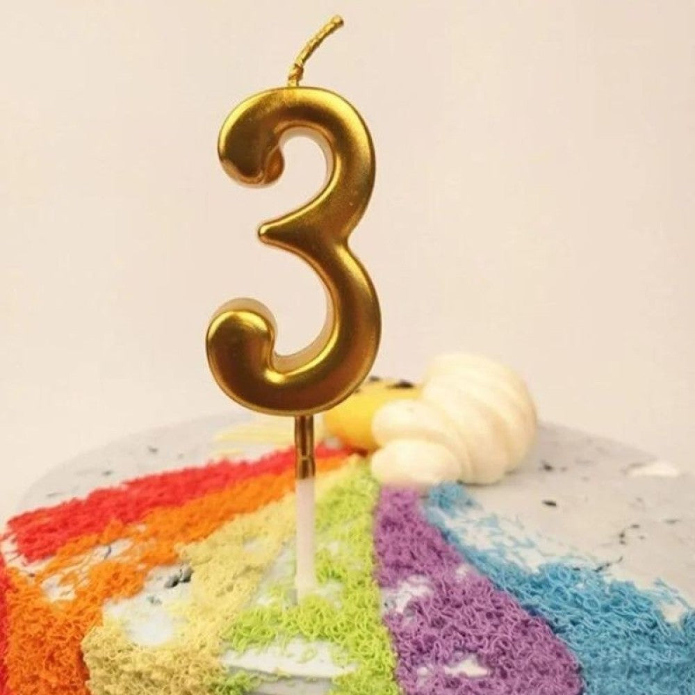 Lumanare de Tort, Klevo, Model Cifra 3, Party, 4.5 x 2.5 cm, din Parafina, Auriu