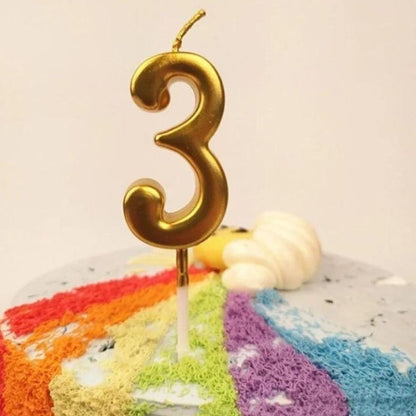 Lumanare de Tort, Klevo, Model Cifra 3, Party, 4.5 x 2.5 cm, din Parafina, Auriu