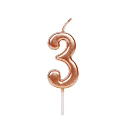 Lumanare de Tort, Klevo, Model Cifra 3, Party, 4.5 x 2.5 cm, din Parafina, Rose Gold