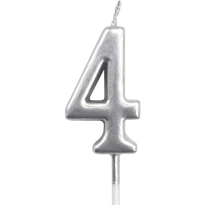 Lumanare de Tort, Klevo, Model Cifra 4, Party, 4.5 x 2.5 cm, din Parafina, Argintiu
