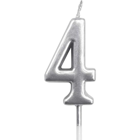 Lumanare de Tort, Klevo, Model Cifra 4, Party, 4.5 x 2.5 cm, din Parafina, Argintiu