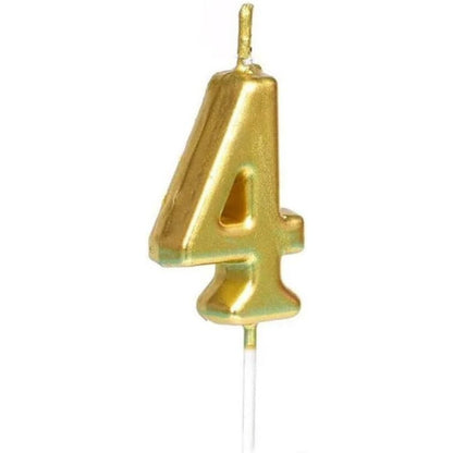Lumanare de Tort, Klevo, Model Cifra 4, Party, 4.5 x 2.5 cm, din Parafina, Auriu