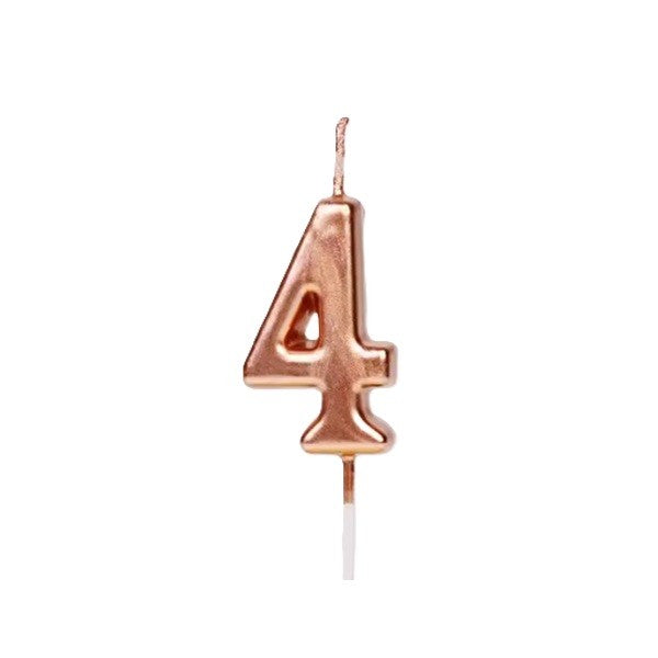 Lumanare de Tort, Klevo, Model Cifra 4, Party, 4.5 x 2.5 cm, din Parafina, Rose Gold