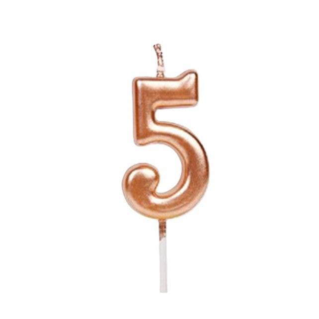 Lumanare de Tort, Klevo, Model Cifra 5, Party, 4.5 x 2.5 cm, din Parafina, Rose Gold