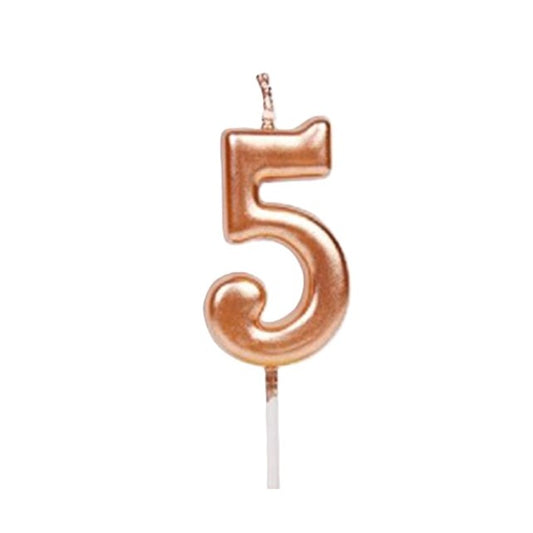 Lumanare de Tort, Klevo, Model Cifra 5, Party, 4.5 x 2.5 cm, din Parafina, Rose Gold
