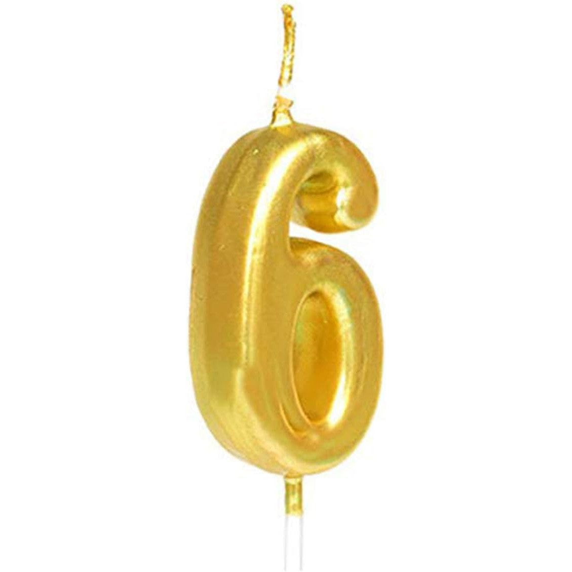 Lumanare de Tort, Klevo, Model Cifra 6, Party, 4.5 x 2.5 cm, din Parafina, Auriu