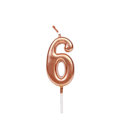 Lumanare de Tort, Klevo, Model Cifra 6, Party, 4.5 x 2.5 cm, din Parafina, Rose Gold