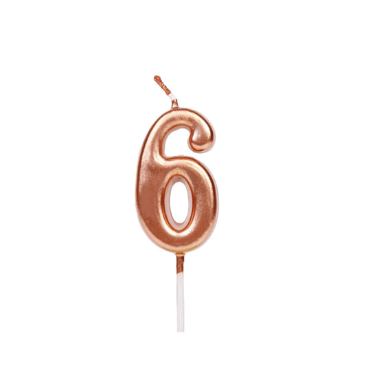 Lumanare de Tort, Klevo, Model Cifra 6, Party, 4.5 x 2.5 cm, din Parafina, Rose Gold