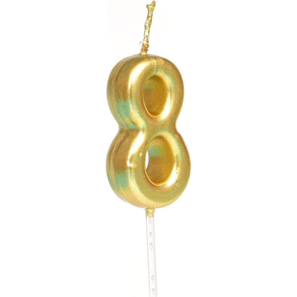 Lumanare de Tort, Klevo, Model Cifra 8, Party, 4.5 x 2.5 cm, din Parafina, Auriu