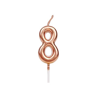 Lumanare de Tort, Klevo, Model Cifra 8, Party, 4.5 x 2.5 cm, din Parafina, Rose Gold