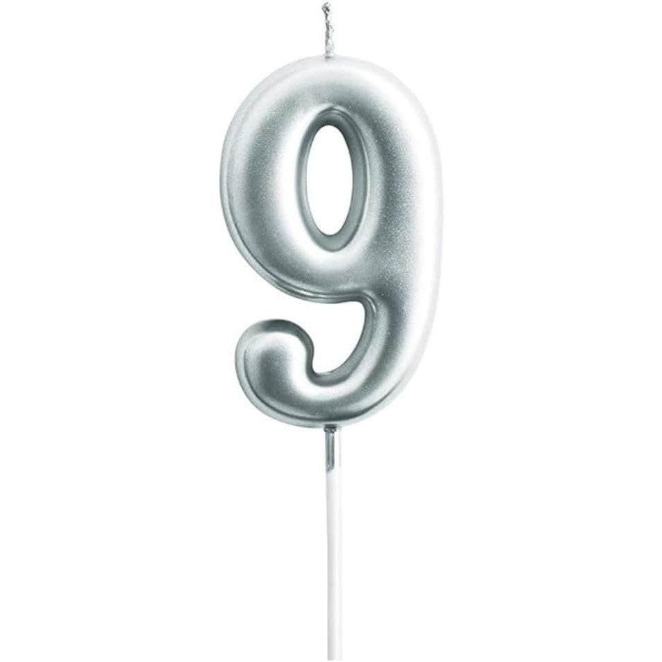 Lumanare de Tort, Klevo, Model Cifra 9, Party, 4.5 x 2.5 cm, din Parafina, Argintiu