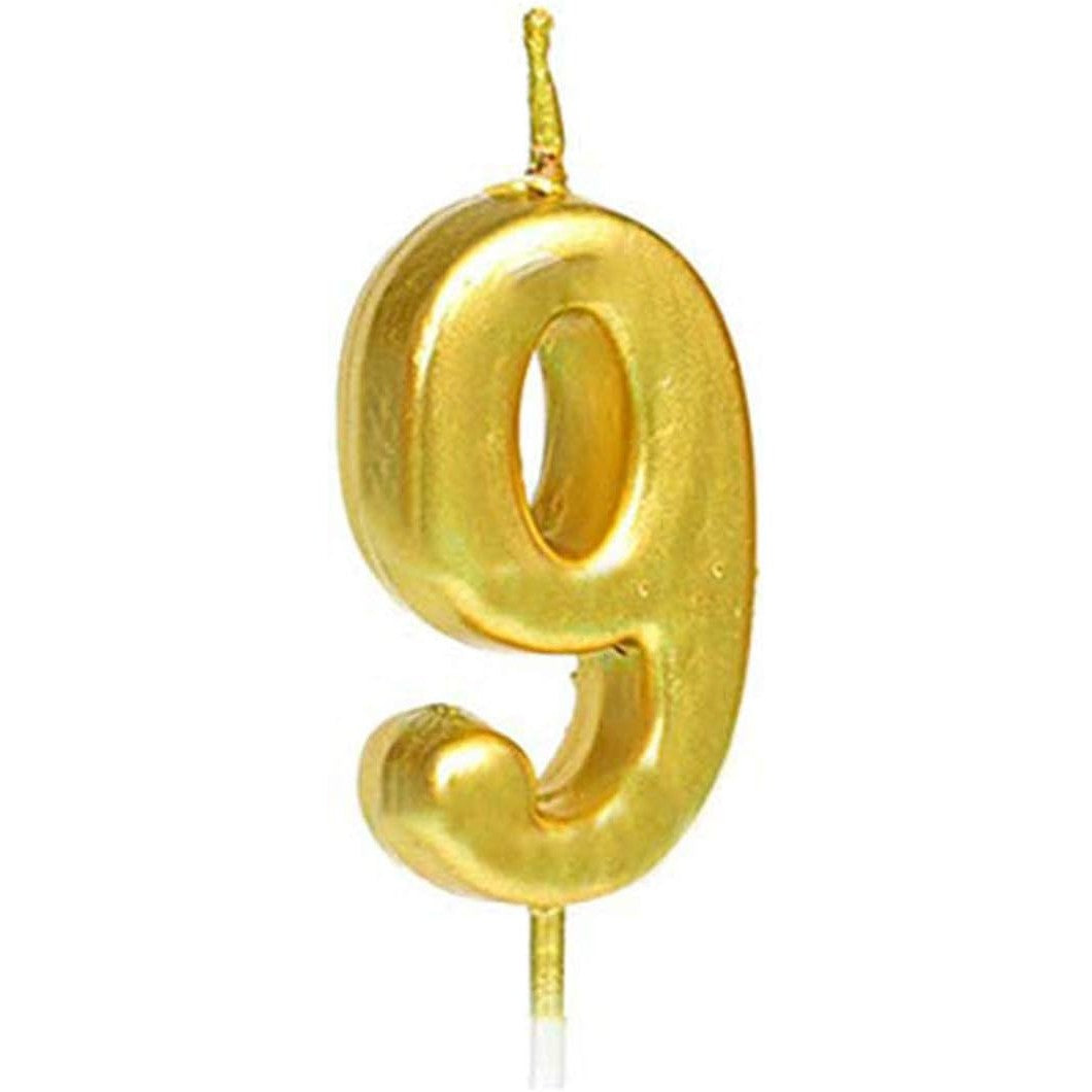 Lumanare de Tort, Klevo, Model Cifra 9, Party, 4.5 x 2.5 cm, din Parafina, Auriu
