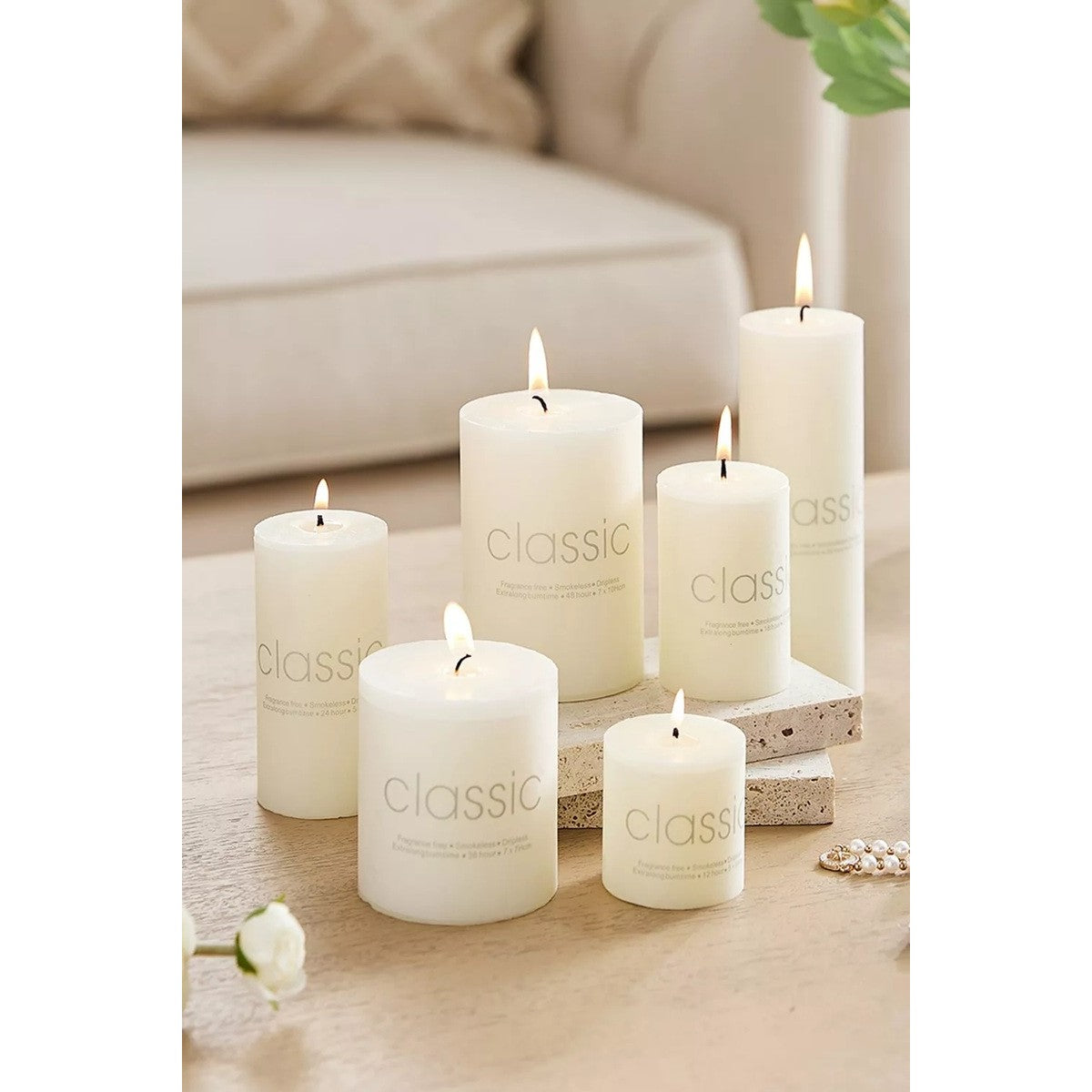 Lumanare Decorativa, Klevo, din Parafina, Cilindrica, Fara Fum si Fara Parfum, 5 x 7.5 cm, 130 g, Ardere 36h, Ivory Alb