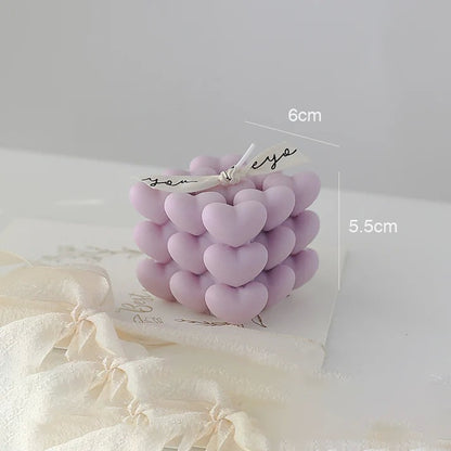 Lumanare Parfumata Decorativa, Klevo, Model Abstract Cub din Inimioare, Lumanare pentru Diferite Ocazii, 6 x 5.5 cm, Aroma de Lavanda, Mov