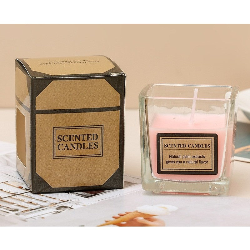 Lumanare Parfumata, Klevo, Model Pahar Transparent, cu Ulei Esential, 4.8 x 5.4 x 5.5 cm, Aroma de Trandafir, Roz pal