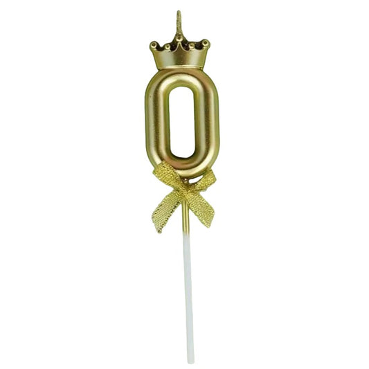 Lumanare pentru Tort Cifra 0, Model Coroana, Gold, Klevo, Party