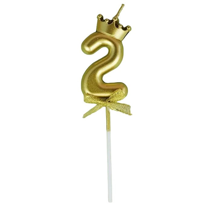 Lumanare pentru Tort Cifra 2, Model Coroana, Gold, Klevo, Party