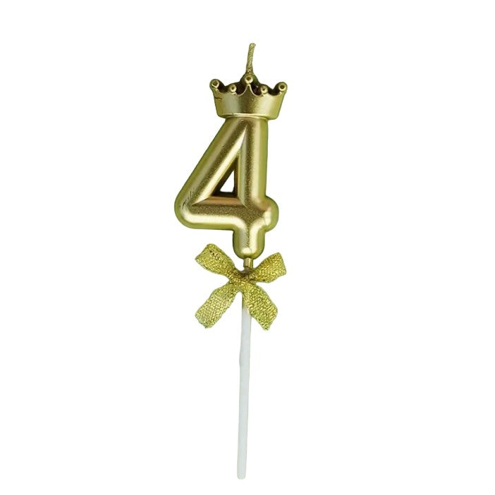 Lumanare pentru Tort Cifra 4, Model Coroana, Gold, Klevo, Party