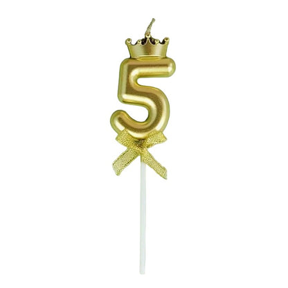 Lumanare pentru Tort Cifra 5, Model Coroana, Gold, Klevo, Party