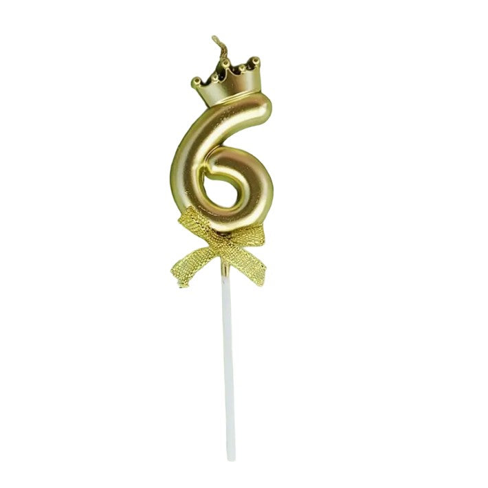 Lumanare pentru Tort Cifra 6, Model Coroana, Gold, Klevo, Party