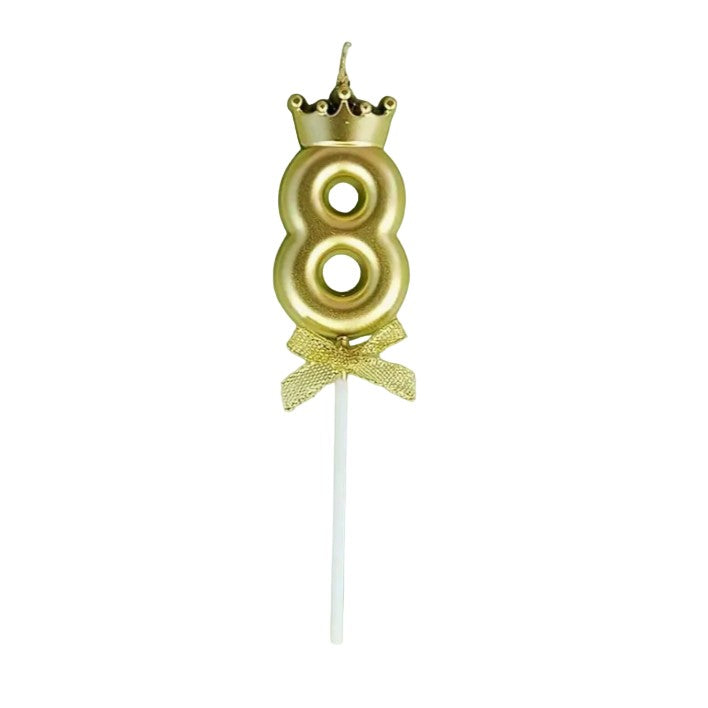 Lumanare pentru Tort Cifra 8, Model Coroana, Gold, Klevo, Party