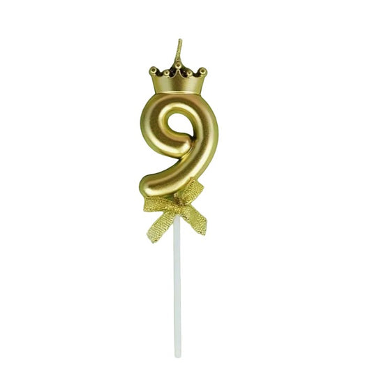 Lumanare pentru Tort Cifra 9, Model Coroana, Gold, Klevo, Party