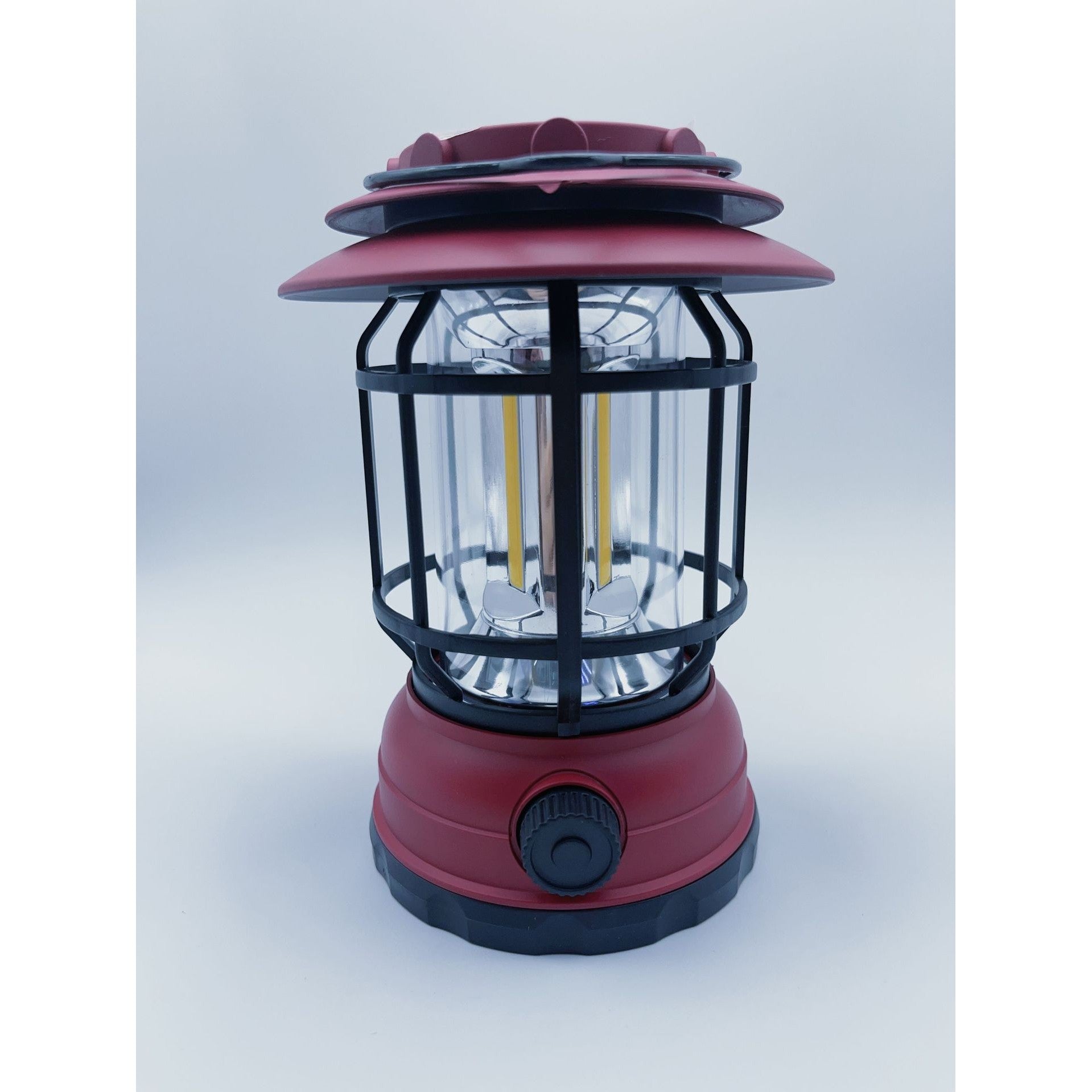 Lampa portabila camping, Felinar Vintage, ABS, Iluminare 30 COB LED, Intensitate reglabila, Acumulator inclus, Incarcare Solara si USB, 5W, Klevo, Rosu